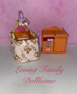 Fisher Price Loving Family Dollhouse Furniture Baby Girl’s Doll Crib with Mobile & Baby Changing Table