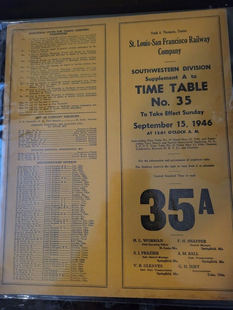 St LOUIS- San fransico Railway Time Table #35a
