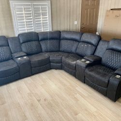 Gray Sectional Sofa With Power Reclining Seats