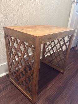 Solid Wood Carved Lattice Accent / Side Table – Boho Moroccan Style