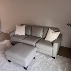 Light Gray Leather Couch and sofa bed with Ottoman