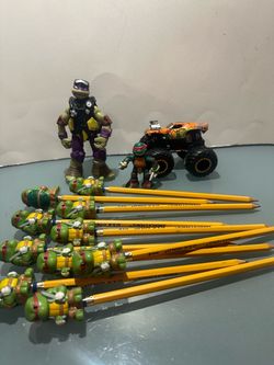 Teenage Mutant Ninja Turtles TMNT Action Figure, Monster Truck, and Pencil Topper Lot