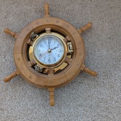 Ship's Wheel With Clock - 13"