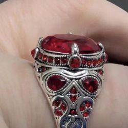 Luxurious Vintage silver ring red gemstones gemstone sapphire Unisex Horse Eye Resin Ring Size 10