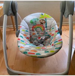 Bright Starts Playful Paradise Portable Compact Automatic Baby Swing with Music, Unisex, Newborn +