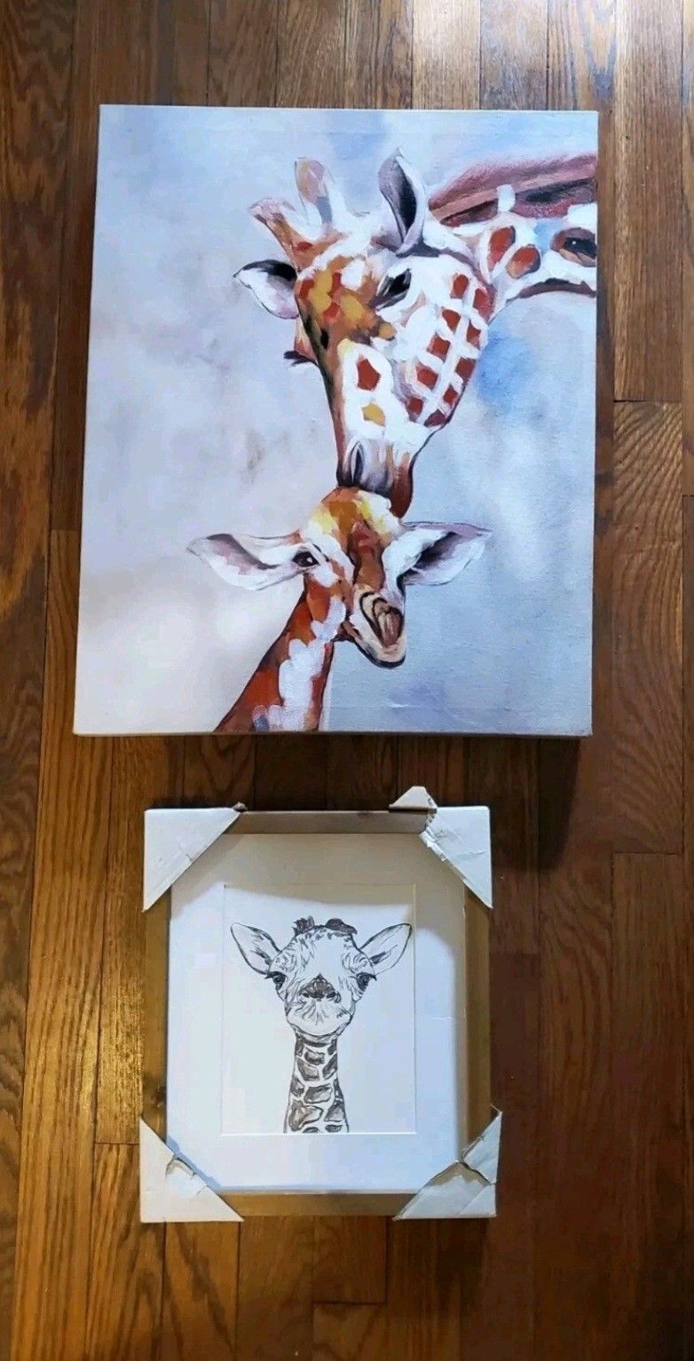 Set Of 2 Giraffe Pictures, 16x20 Canvas & 10.5x12 Framed Home Decor