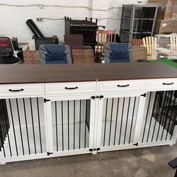 Large Dog Crate Furniture, 86.6" Wooden Dog Crate Kennel with 4 Drawers and Divider, XL Heavy Duty Dog Crates Cage Furniture for 2 Large Dogs Indoor
