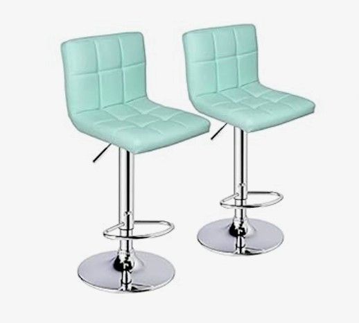 Mint Green Leopard Bar Stools, Swivel Bar Stool with Back, Set of 2