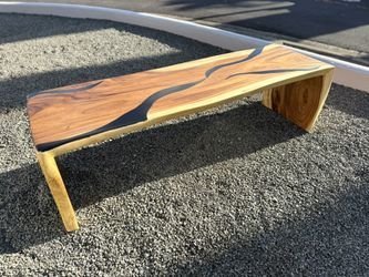 Monkeypod Waterfall Bench, Hawaiian, 63 Inches, Black Epoxy