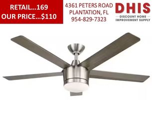 Merwry 52 in. Integrated LED Indoor Brushed Nickel Ceiling Fan with Light Kit and Remote NEW