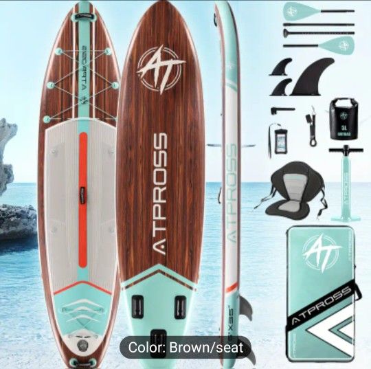 BRAND NEW in box 📦 ATPROSS wood grain pattern Premium SUP Paddleboard with seat