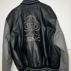 National Street Machine Club Mens XL NSMC Black & Gray Leather Bomber Jacket