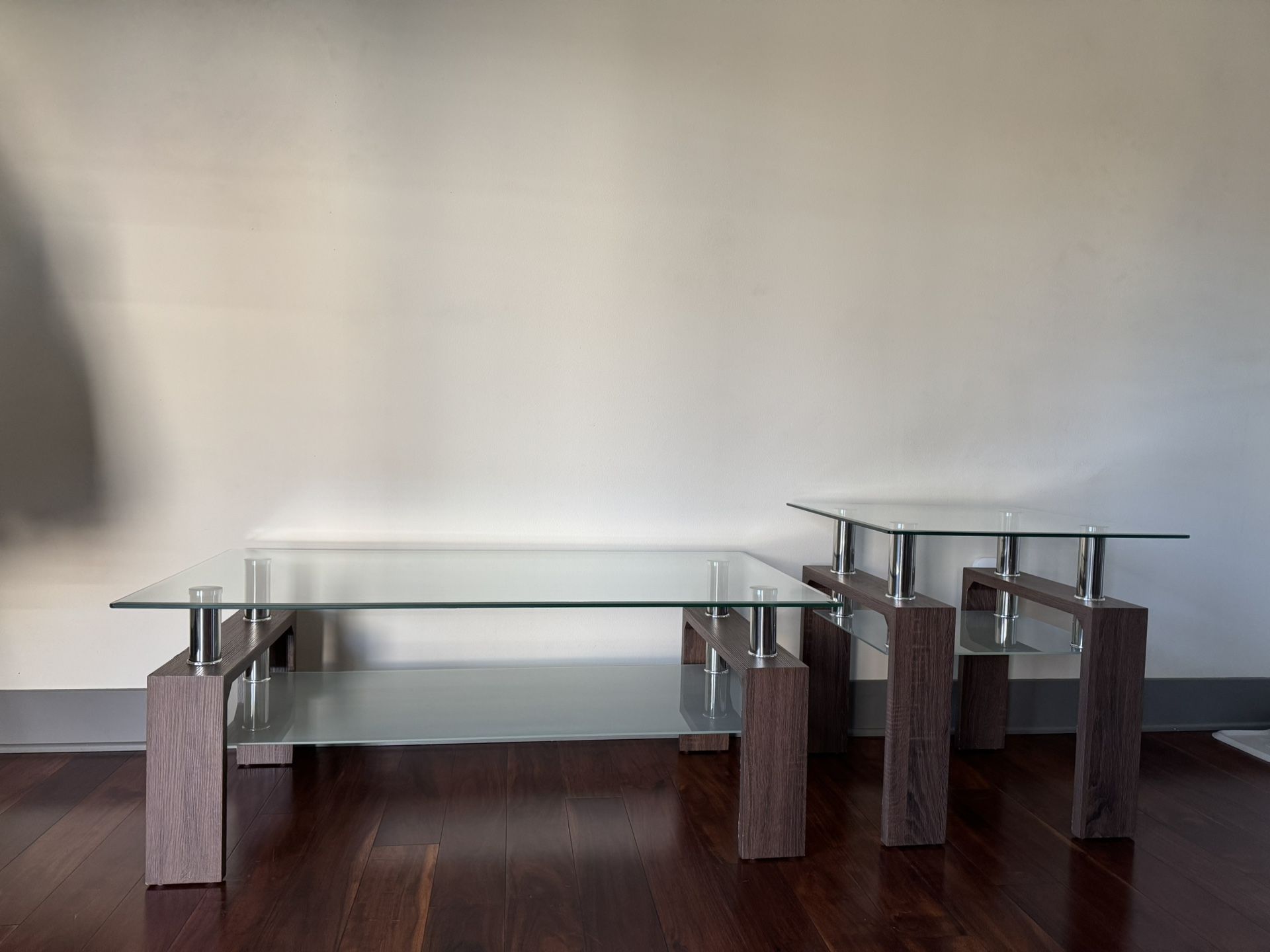 Modern Glass & Wood Coffee Table Set – Stylish & Functional