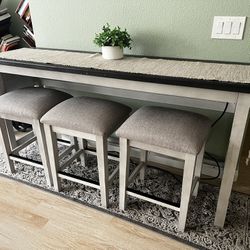 Sofa Table With Charging Station & Stools