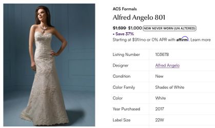 Alfred Angelo Wedding Dress Size 16