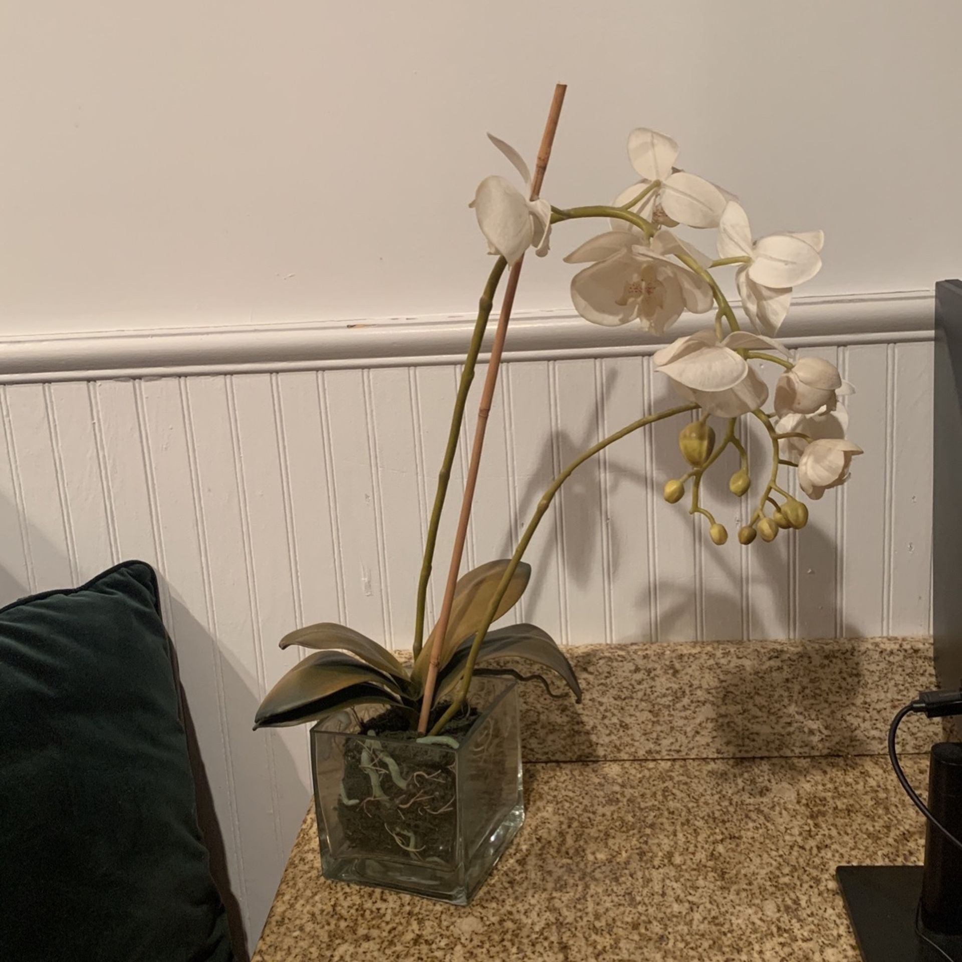 Faux Orchid In Glass Planter