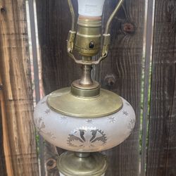 Antique 1800s Composition Oil Lamp Stem Hand Painted Bird Electrified Lamp