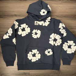 Navy Blue Denim Tear Hoodie 
