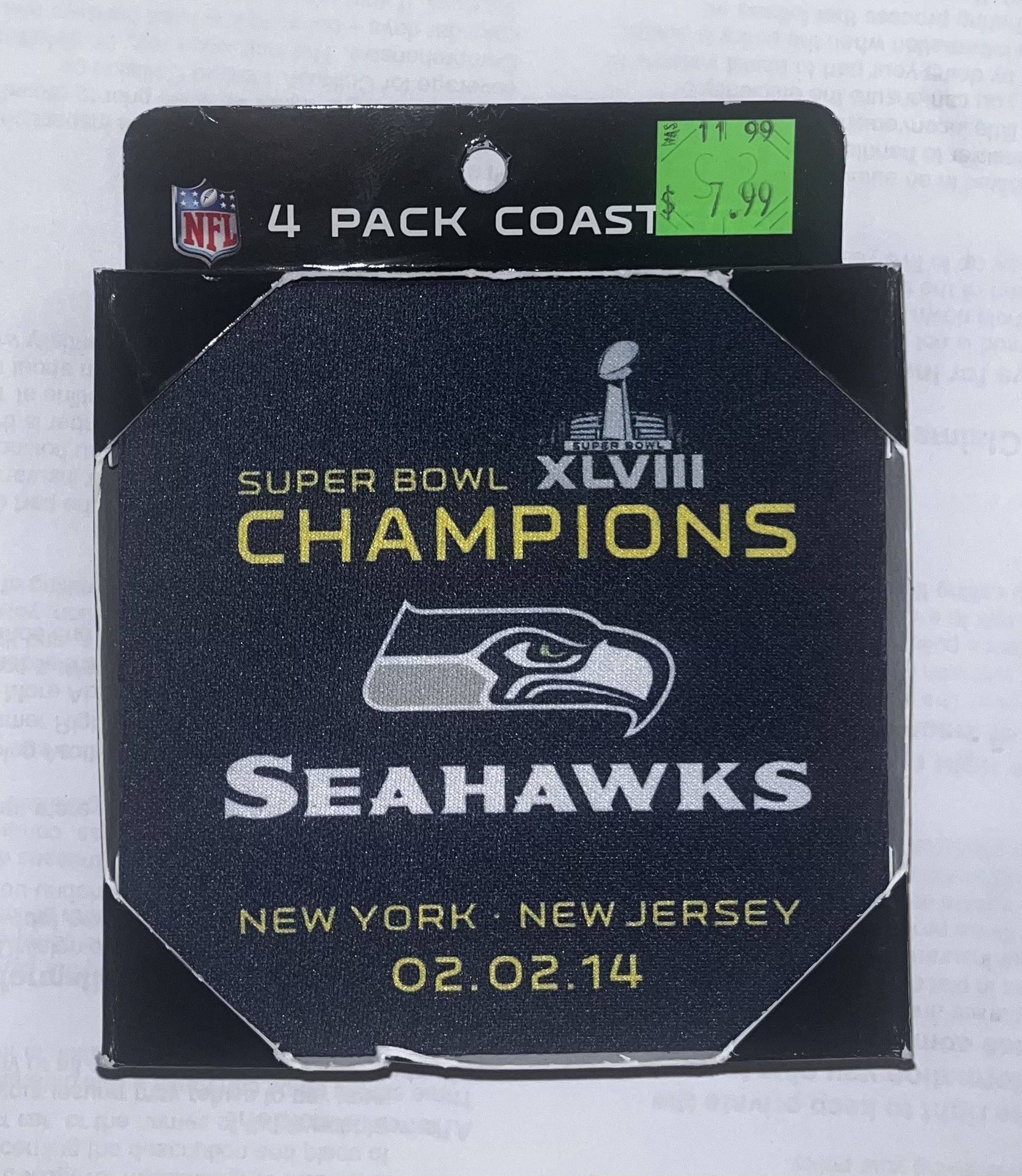 Seattle Seahawks Super Bowl XLVIII Champs Neoprene Coaster 4-Pack NFL NOS
