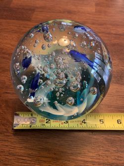 Large Glass Paperweight Fish Swimming