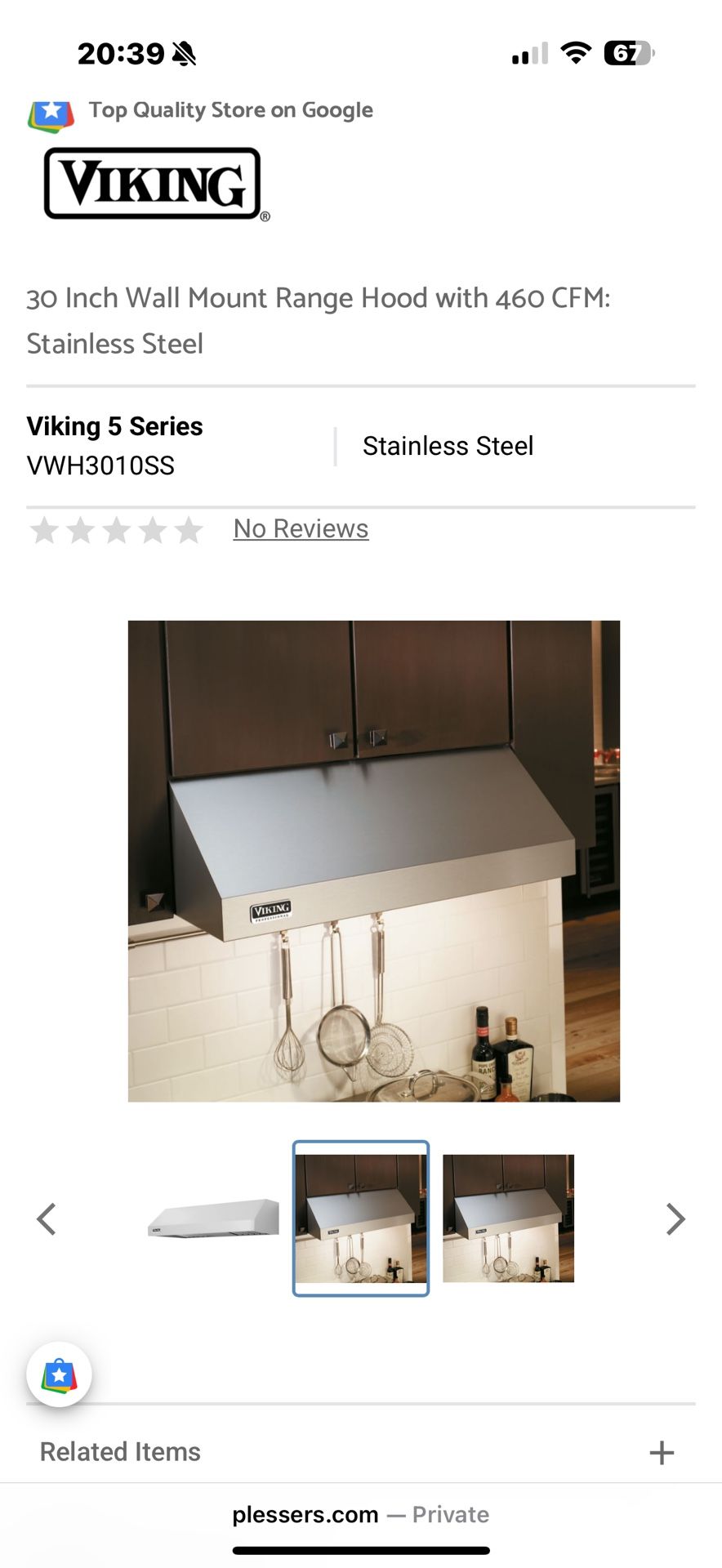 Viking 30 Inch Wall Mount Range Hood with 460 CFM: Stainless Steel