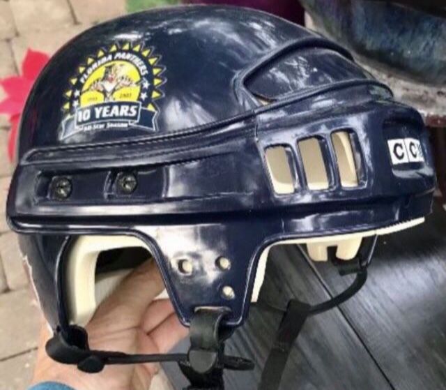 VINTAGE 2002-3 CCM HT2 PRO-8 FLORIDA PANTHERS 10th YEAR ANNIVERSARY ALL-STAR SEASON HELMET TEAM MANAGER STICKER INSIDE