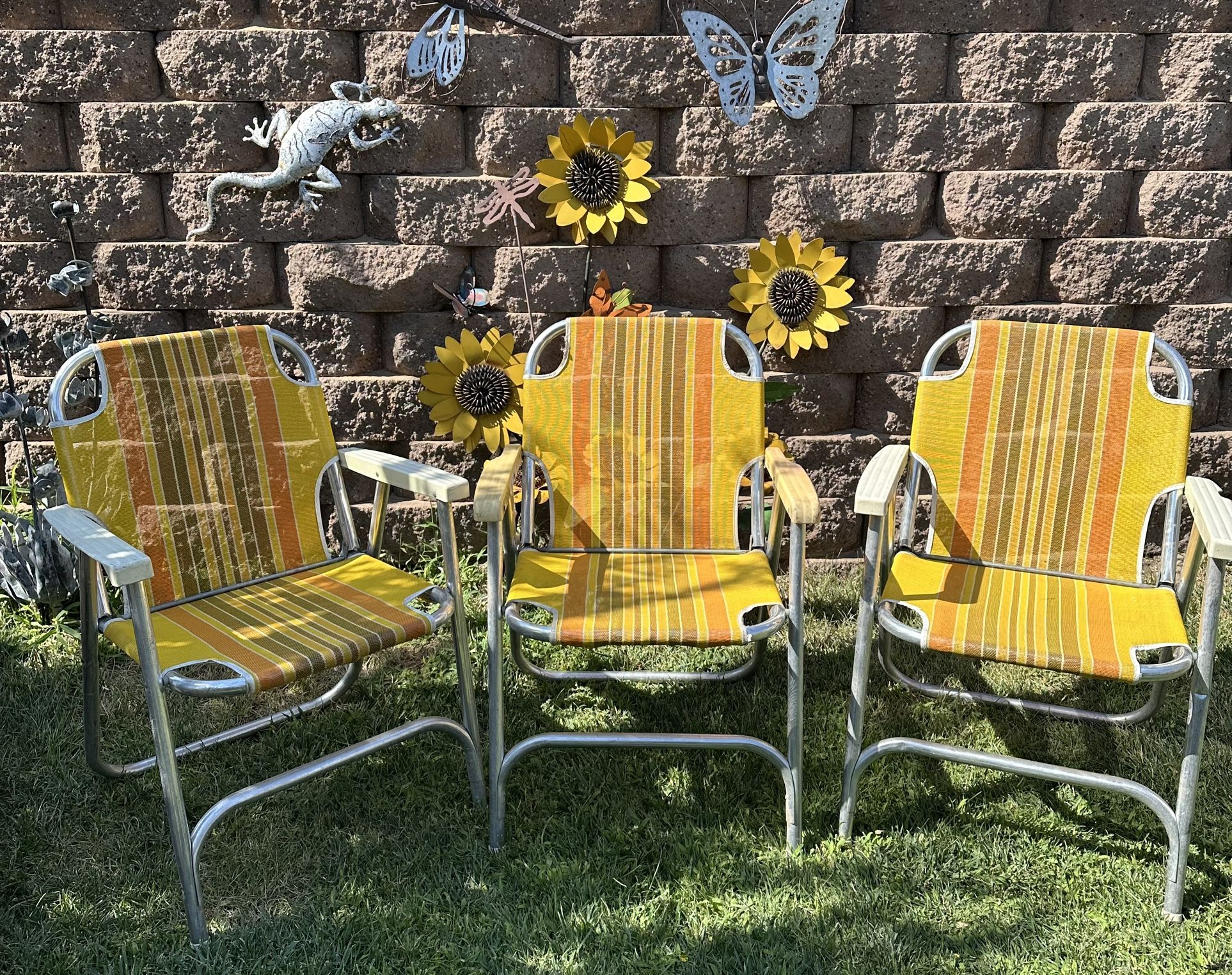 Three Vintage Aluminum Folding Chairs