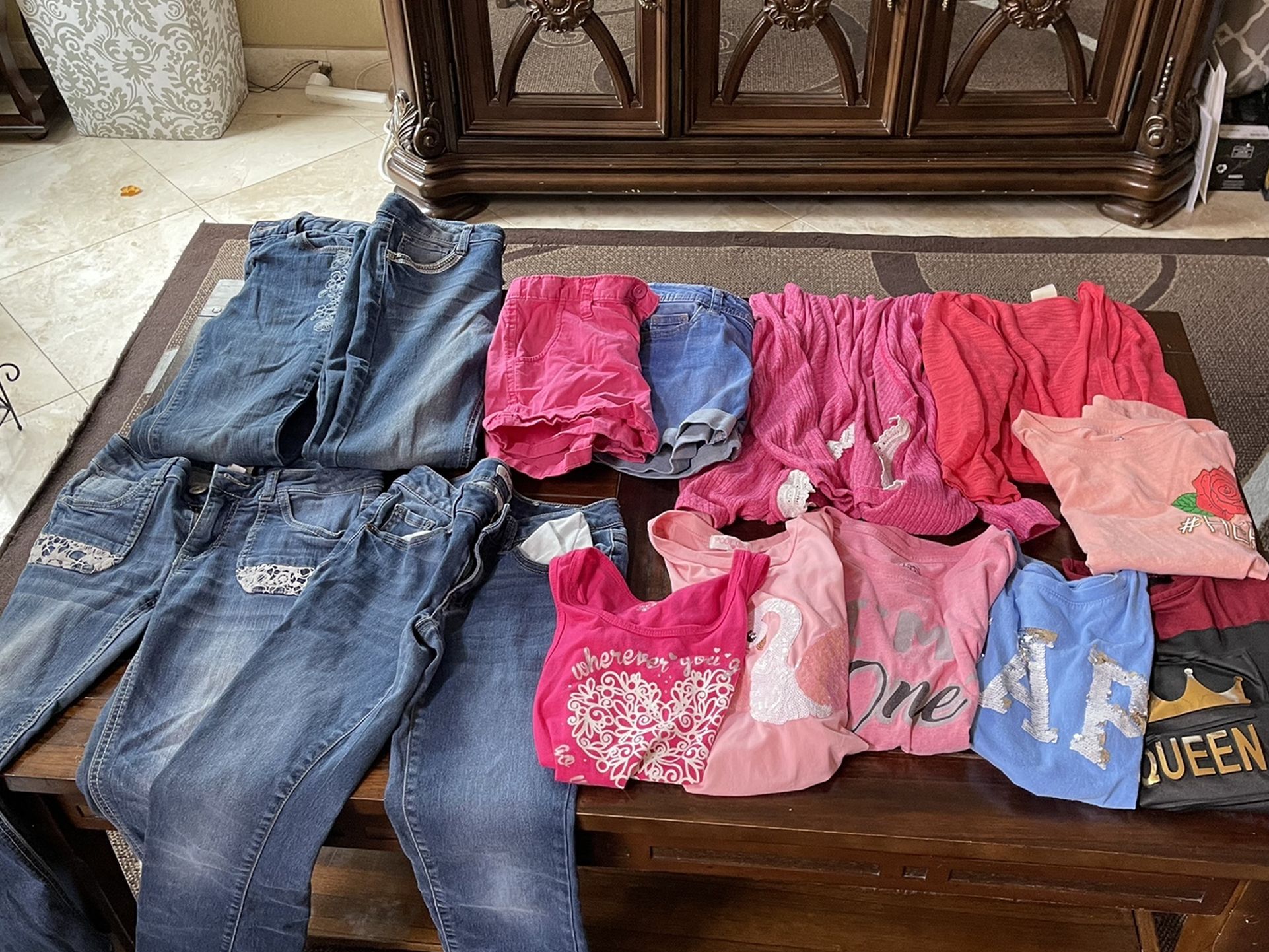 girls pants , shorts , tops size 10-12 like new lot of cloths
