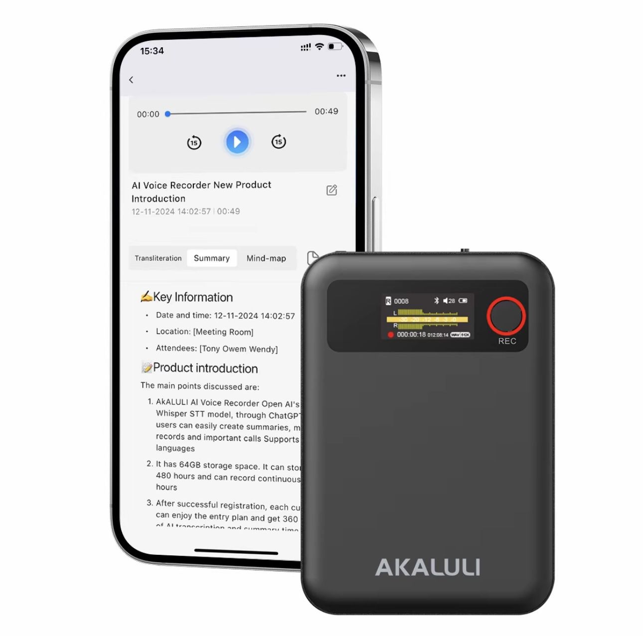 Al Voice Recorder With Display Screen 64GB