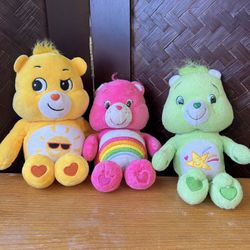 Lot Of 3 Care Bears Sunshine Fun Shine +Cheer Bear Rainbow Plush Rainbow  & Green Yellow Star