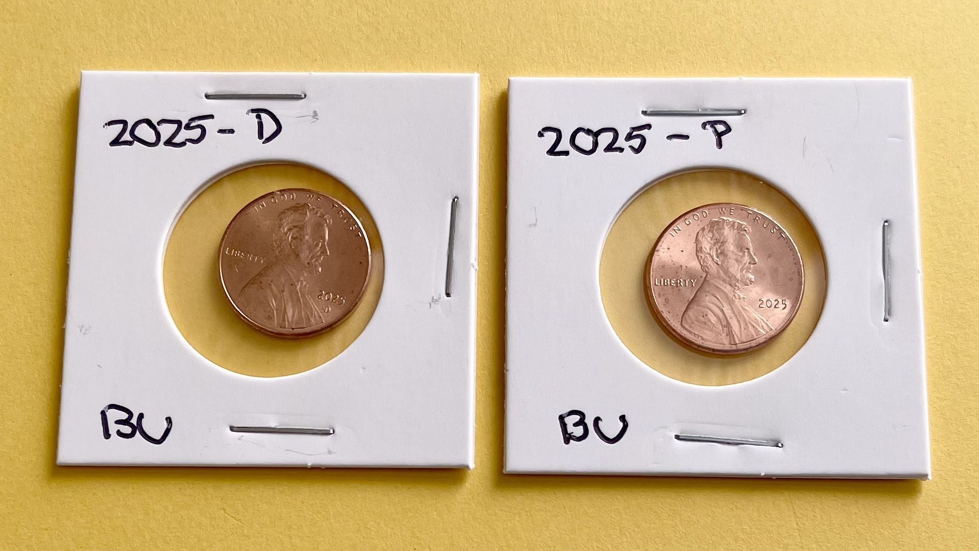 2025 - Last Year Of The Lincoln Cent, 2 Coins, Brilliant Uncirculated From The Philadelphia & Denver Mints, Multiple Sets Available.