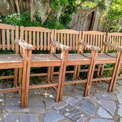 5 Very Nice Teak Outdoor Patio Bar Stools