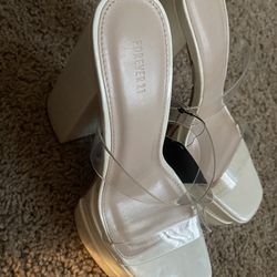 FOREVER 21 High Heels - Chunky White Clear Strap - Size 7.5