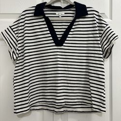 0XL cropped striped collared shirt