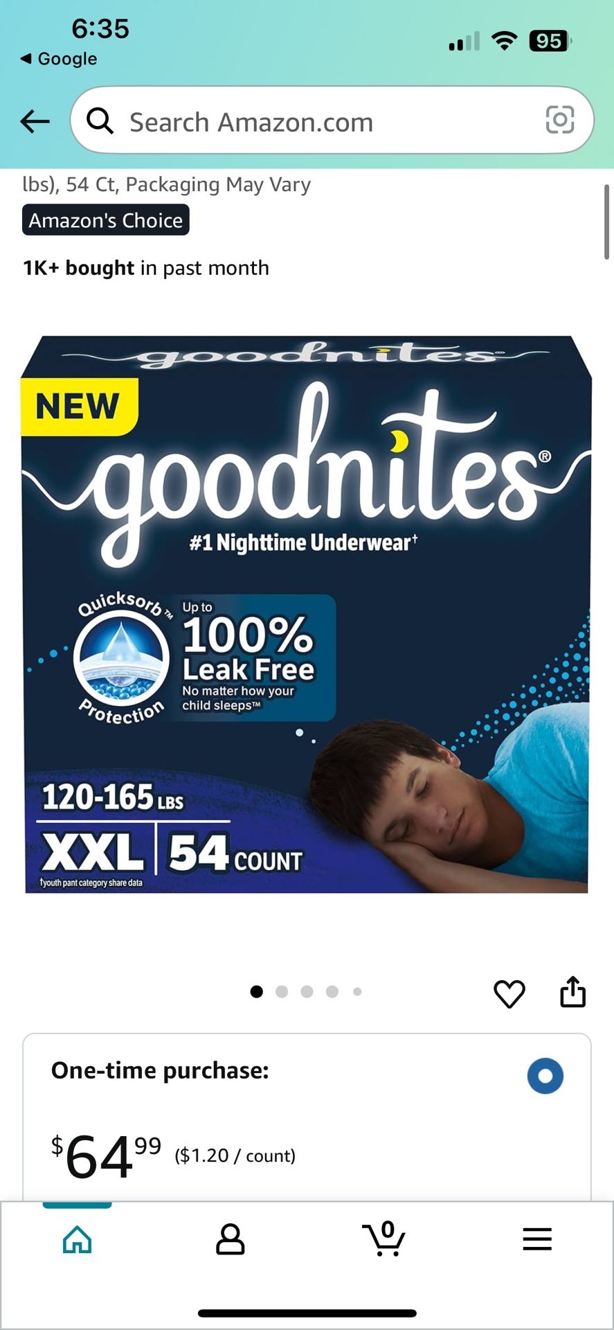 Goodnites Night Time Underpants XXL 120-165lbs
