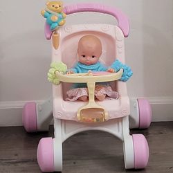 Walker For Babies, Kids Toys With Small Baby Doll In Good Condition 