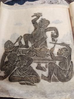 Black 2-And White Bankok Temple Rubbings On rice Paper Unframed 