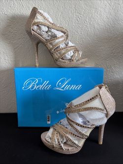 Bella Luna Gold Rhinestone High Heel Pump Sandal Size 6.5