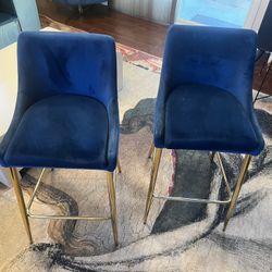 Blue With Gold Bar Stools Chair