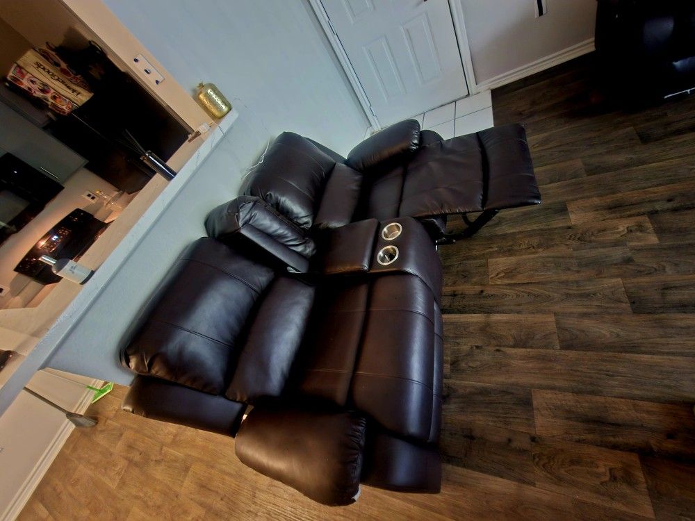 Brown Leather Powered L.E.D Light Up 2 Piece Set Couch