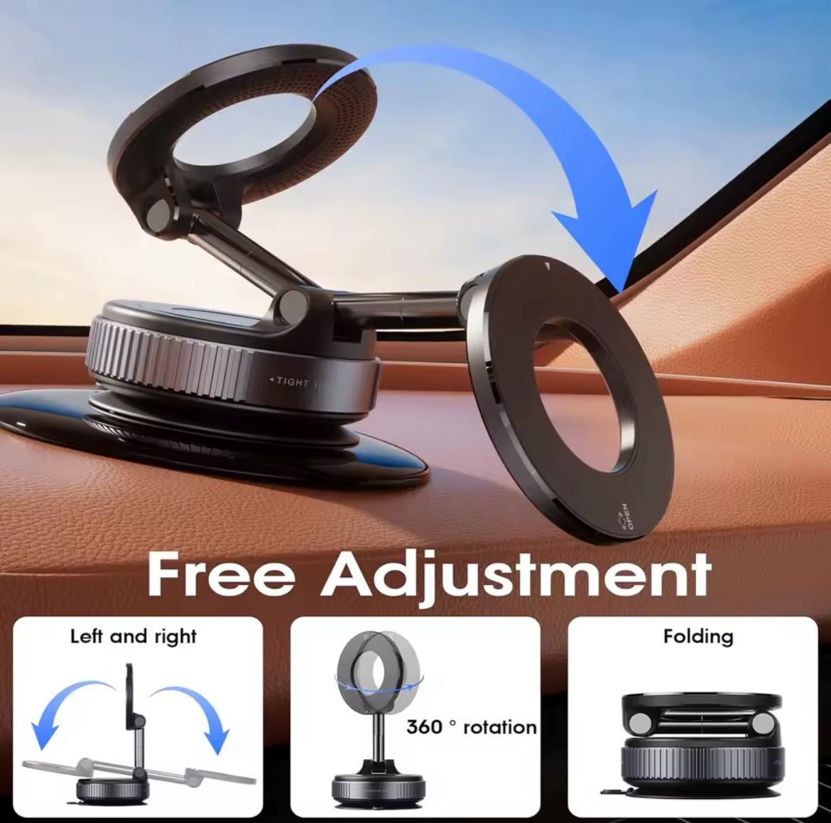 📱 Car Phone Magnetic Stand – Strong Vacuum Suction | 360° Rotation | Universal Holder