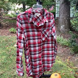 Pink Rose - Red Plaid Button-Up Flannel (M)