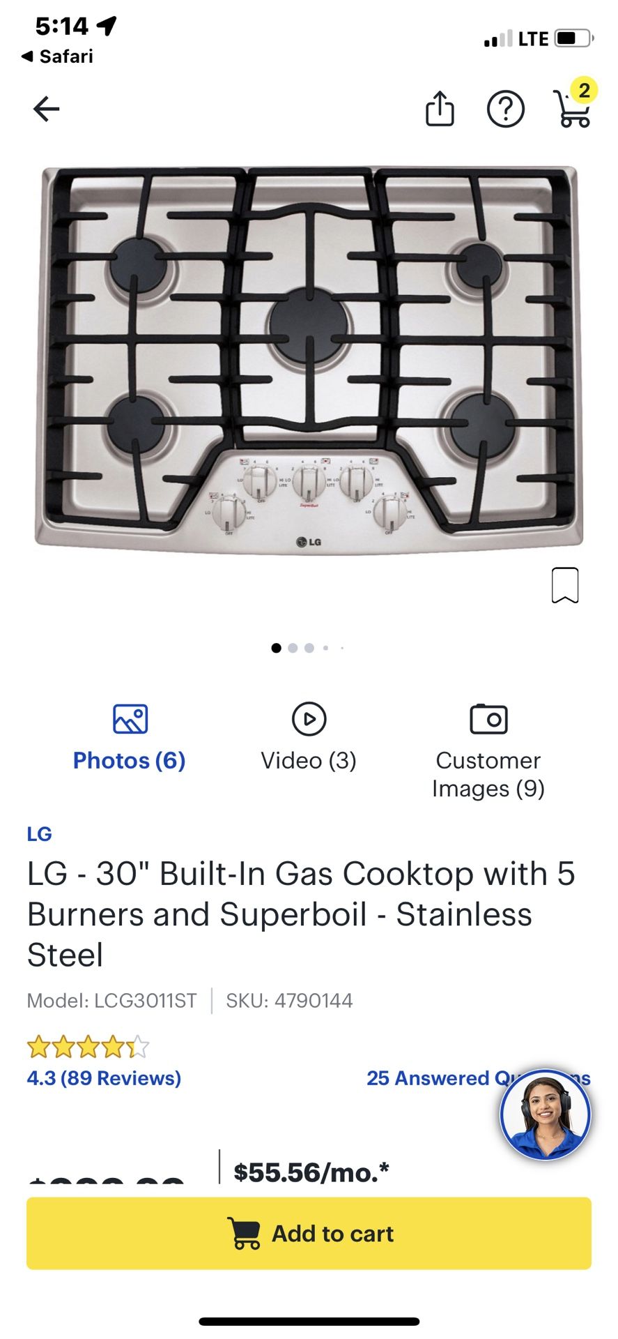 NEW NEVER USED LG 30”GAS STAINLESS STEEL 5 BURNER COOKTOP WITH FACTORY WARRANTY 8/19/23