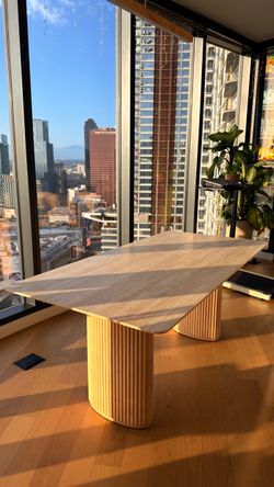 Dining Table – White Travertine & White Ash | Like New