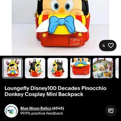 Loungefly Disney 100 Decades Pinocchio Donkey Cosplay Mini Backpack 