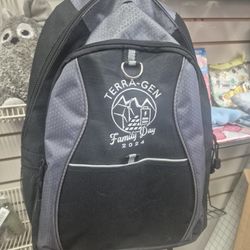 black and gray Port Authority Contrast Honeycomb Backpack featuring a custom "TERRA-GEN Family Day 2024" logo