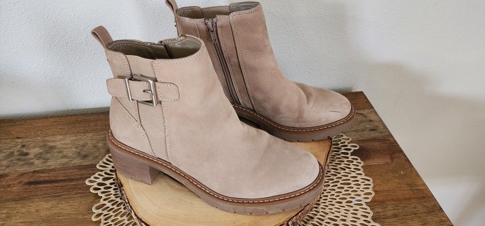 Alex Marie Suede Leather Buckle Strap Ankle Boots with inside zip