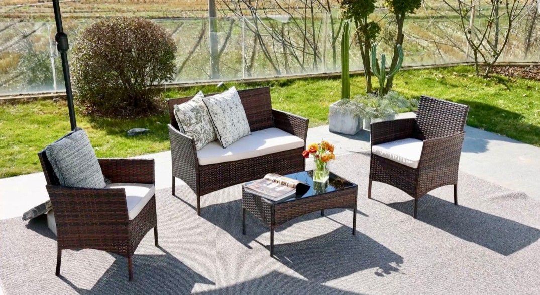Patio Furniture Set 4 Pcs Outdoor Wicker With Cushions 
