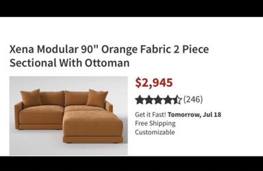 Xena Modular 90" Orange Fabric Sectional with Ottoman