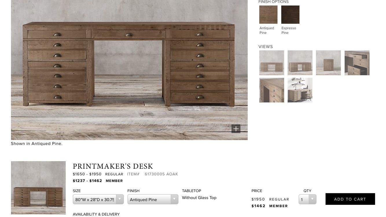 Restoration Hardware 80” Printmakers Desk